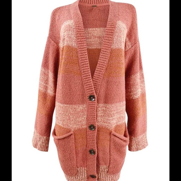 NWT FREE PEOPLE southport beach cardigan in blushes combo oversized small - Picture 2 of 15